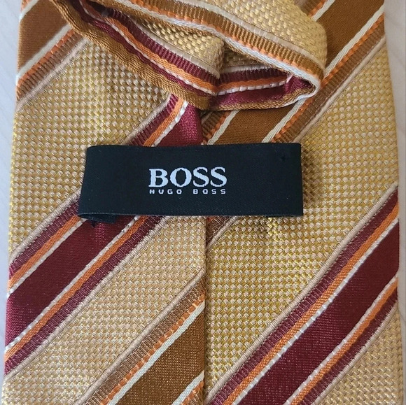 🇩🇪HUGO BOSS tie, striped, yellow  and burgundy - Picture 7 of 11